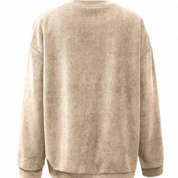 Khaki Casual Women's Christmas Pattern Print Crew Neck Sweatshirt - Picture 3 of 5